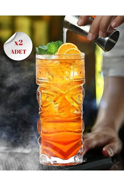 HubbyChef 22KOKTYL24 2'li Kokteyl Smoothie Bardağı Tiki Koleksiyonu