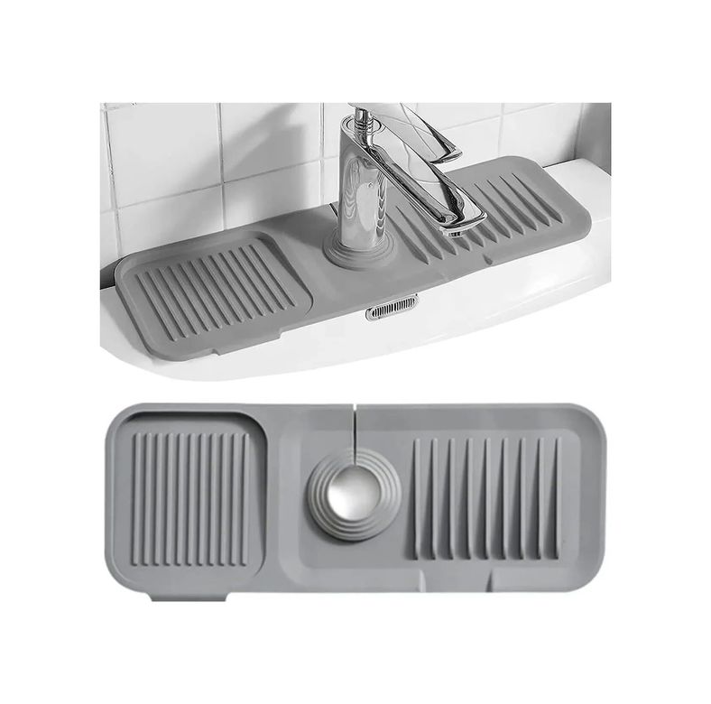 ideal standart 57855210125465980184975 Antrasit Elastik Musluk Matı Su Tutucu Düzenleyici Kaydırmaz Taban Organizer Mutfak Banyo Lavabo Açık Bej