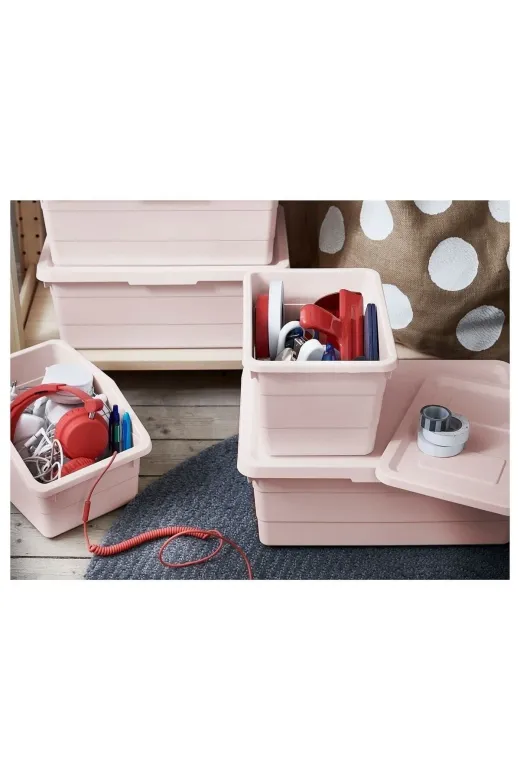 IKEA 091222125 Saklama Kutusu Kapaklı 19X26X15 Cm Düzenleme Kutusu Saklama Kabı Pembe Düzenleyici