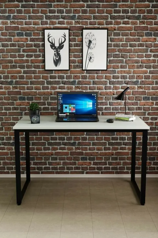 İlgi Trafik Beyaz Çalışma Masasıı Çalışma Masası Beyaz Ahşaplı Ofis Masası Metal Ayaklı Mutfak Masası 60X120 Cm