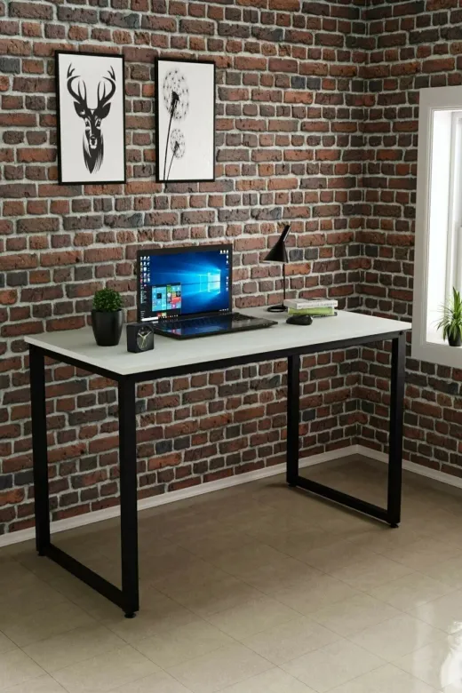 İlgi Trafik Beyaz Çalışma Masasıı Çalışma Masası Beyaz Ahşaplı Ofis Masası Metal Ayaklı Mutfak Masası 60X120 Cm