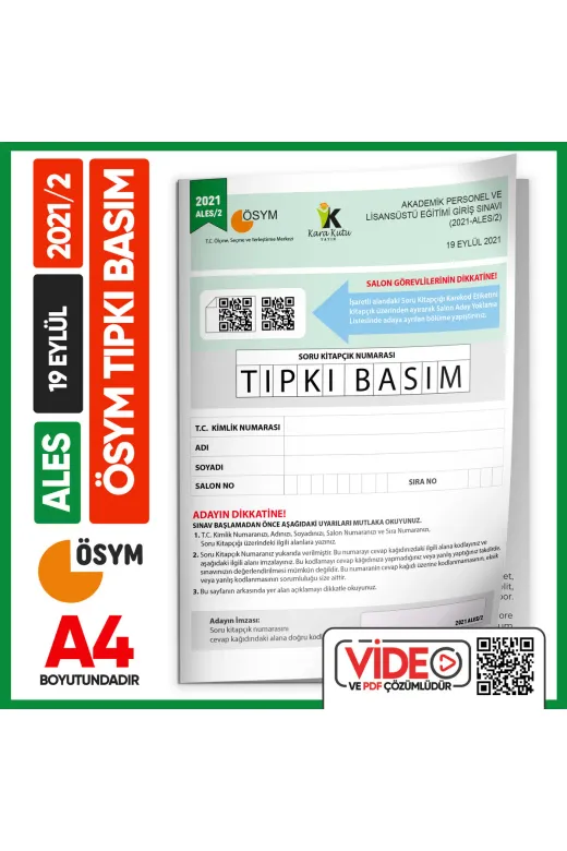 İnformal Yayınları ALES2021/2TIPKI4044 Ales 2021/2 Ösym Tıpkı Basım Çıkmış Soru Deneme Kitapçığı Dijital Çözümlü Türkiye Geneli