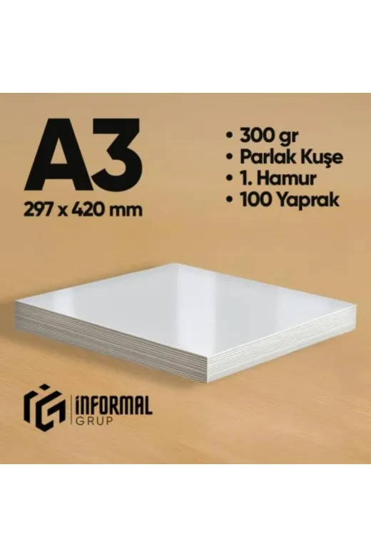 İnformal Yayınları İnfcopyA3-300grFOTO100PK İnformal Fotokopi Kağıdı Premium Kalite A3 300 Gr Parlak Kuşe 100 Yaprak 1. Hamur