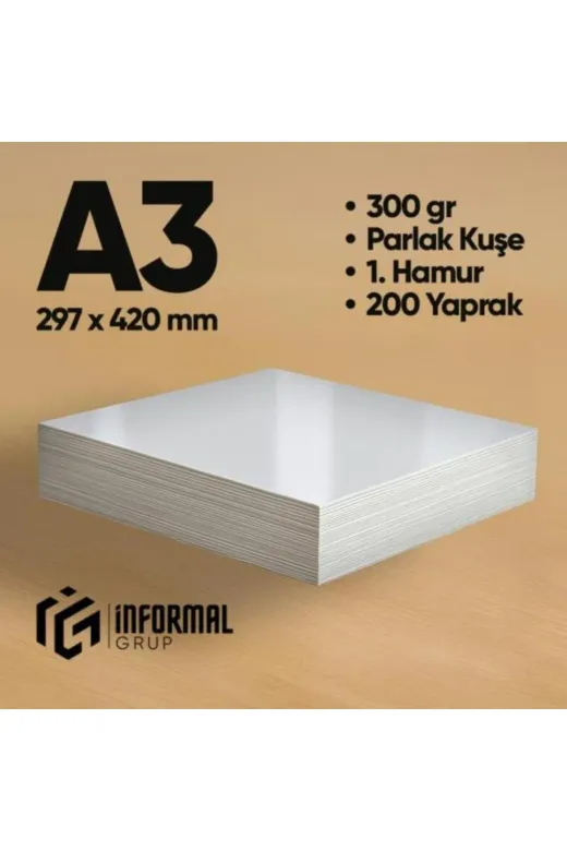 İnformal Yayınları İnfcopyA3-300grFOTO200PK İnformal Fotokopi Kağıdı Premium Kalite A3 300 Gr Parlak Kuşe 200 Yaprak 1. Hamur
