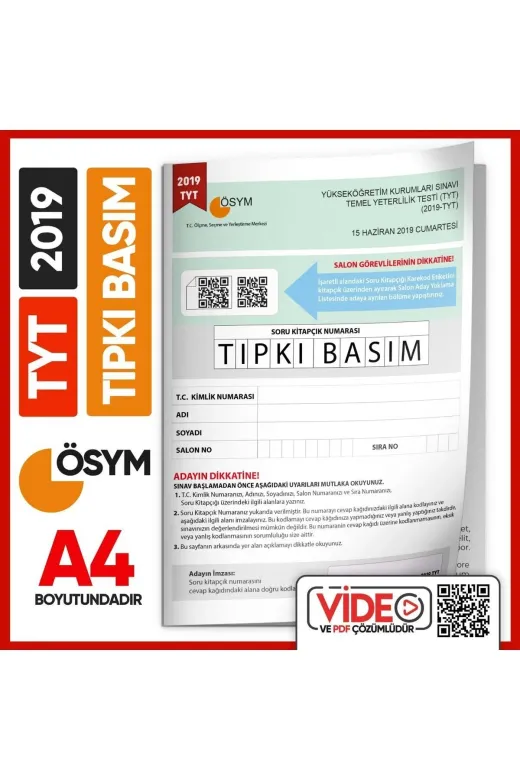 İnformal Yayınları TYTTIPKI2019 2019 Yks-Tyt (Say-Tm-Söz) Ösym Tıpkı Basım Çıkmış Soru Kitapçığı (Video Çözümlü Türkiye Geneli)