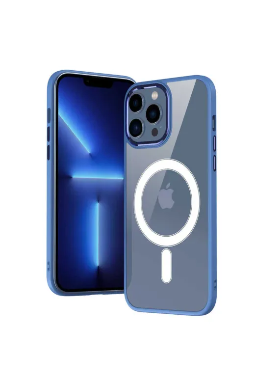 Iphone 14 Pro Max Uyumlu Wireless Şarj Özellikli Zore Krom Magsafe Silikon Kılıf-Lavendery Gra