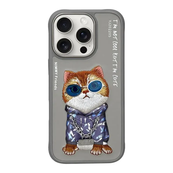 iPhone 16 Pro Max Uyumlu 3D Gözlük Dolar Zincir Köpek Nakış İşlemeli Kabartmalı Cool Glasses Kılıf
