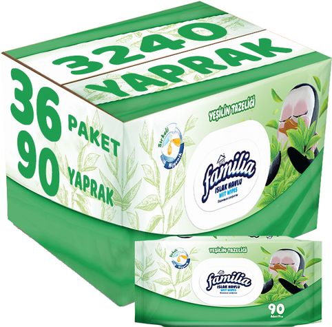 Islak Havlu Mendil Yeşilin Tazeliği 90 Yaprak 36 Lı Set 3240 Yaprak