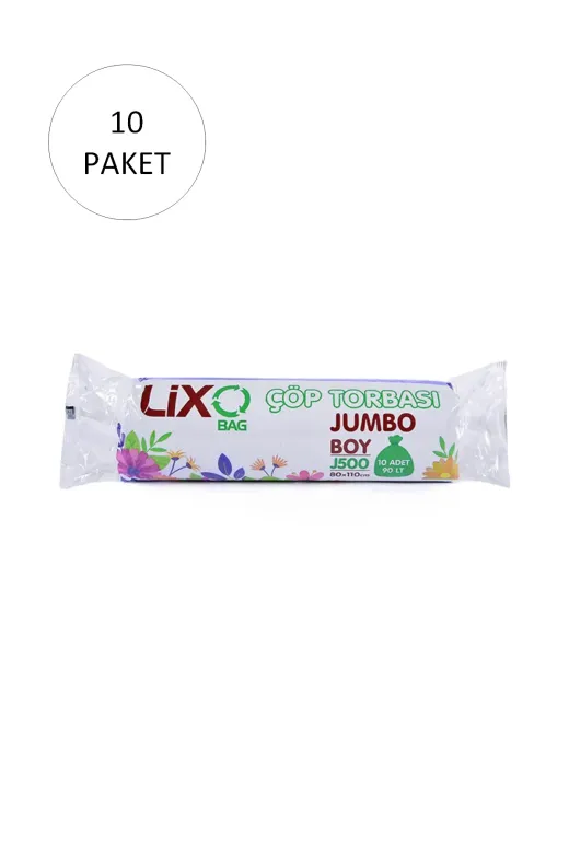 İsmiyle Al ISL647736645 J-500 Jumbo Boy Çöp Torbası 80 X 110 Cm 10 Lu Rulo X 10 Paket = 100 Adet (Siyah) - Isl5770-5779