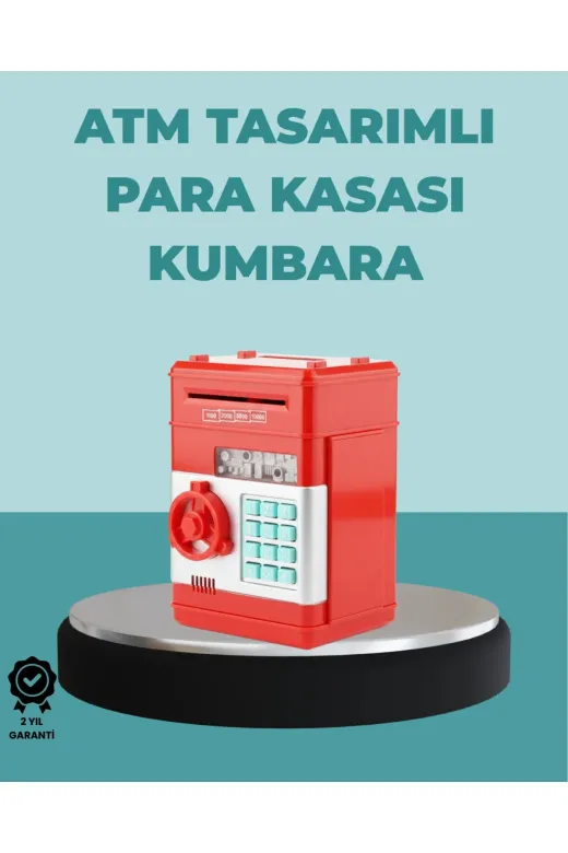 İsmiyle Al MEYTDUCZZZSAM53NUMBERBANK-4 Znv Mey İthalat® Şifreli Kırmızı Atm Tasarımlı Çelik Kasa Görünümlü Kumbara Znv2026