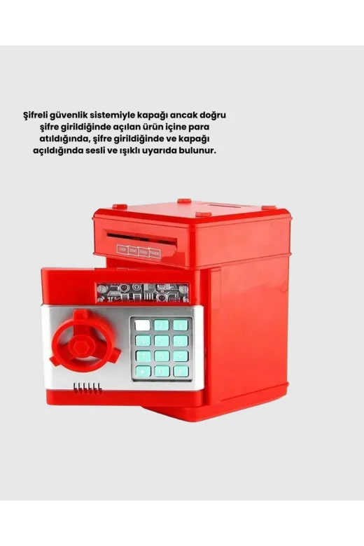 İsmiyle Al MEYTDUCZZZSAM53NUMBERBANK-4 Znv Mey İthalat® Şifreli Kırmızı Atm Tasarımlı Çelik Kasa Görünümlü Kumbara Znv2026
