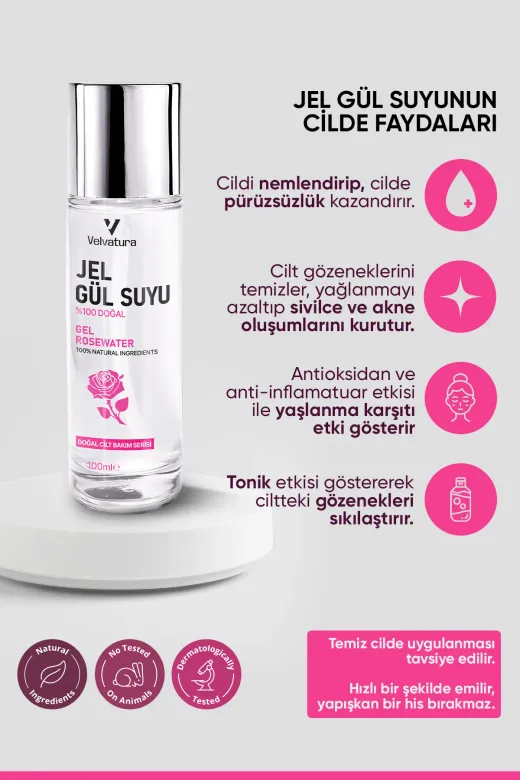 Jel Gül Suyu %100 Doğal Gül Suyu Nemlendirici Ve Yumuşatıcı Saf Gül Suyu Arındırıcı 100 ml