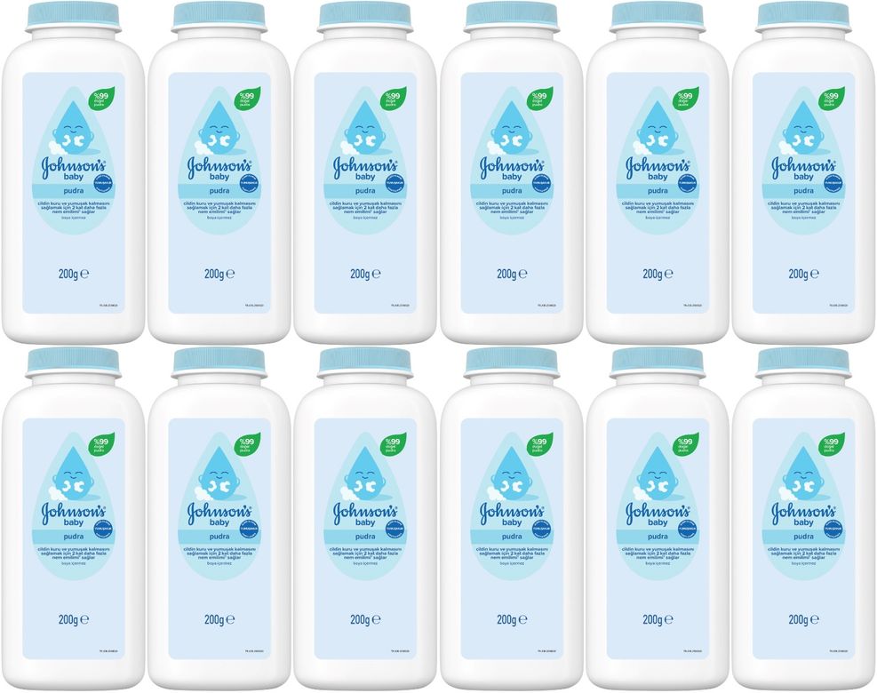 Johnsons Baby Bebek Pudrası 200GR Klasik (%99 Doğal) (12 Li Set)