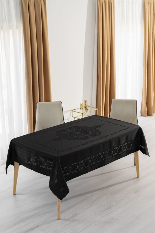 Jumbo Jakar Siyah Sıvı Geçirmez Kumaş Pano 4-6 Kişilik Masa Örtüsü (140x180)