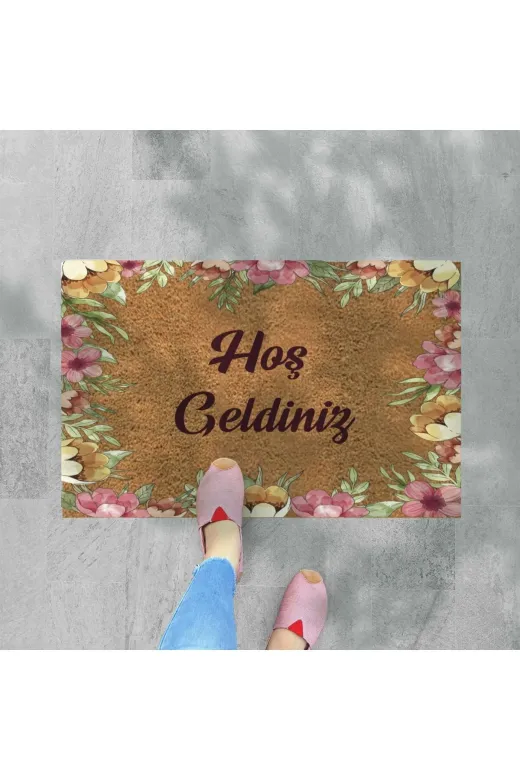 Kır Çiçekleri Temalı Coco Görünümlü Dekoratif Dış Kapı Önü Ve Iç Mekan Paspası