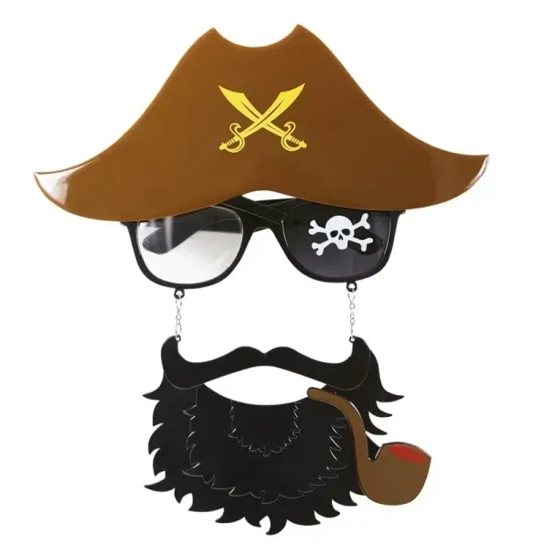 Kahve Renk Şapkalı Siyah Sakallı Lu Jack Sparrow Denizci Korsan Gözlüğü 24x25 Cm