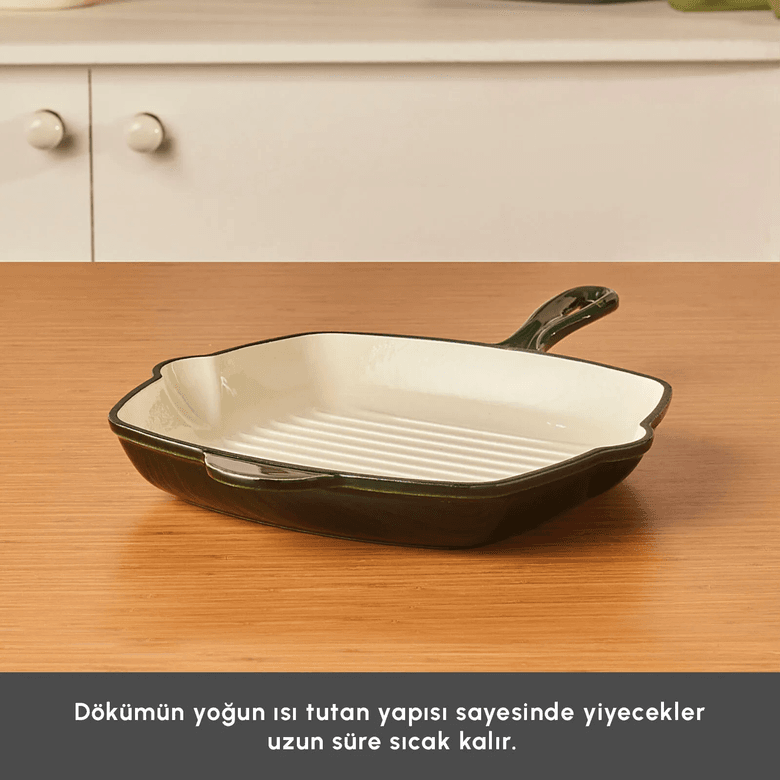 Karaca 000001000238615001 Heritage Demir Döküm Emayeli Grill Tava Yeşil 26 Cm