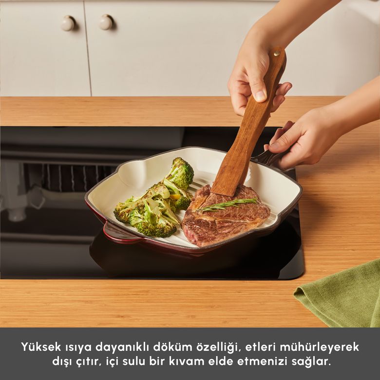 Karaca 000001000238615002 Heritage Demir Döküm Emayeli Grill Tava 26 Cm Kırmızı
