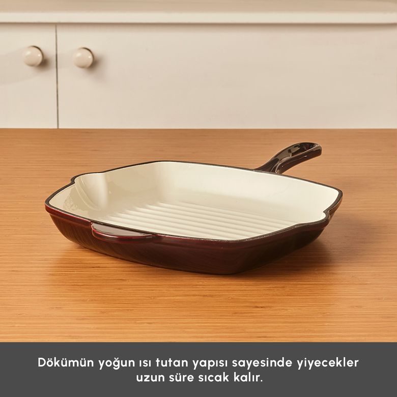 Karaca 000001000238615002 Heritage Demir Döküm Emayeli Grill Tava 26 Cm Kırmızı