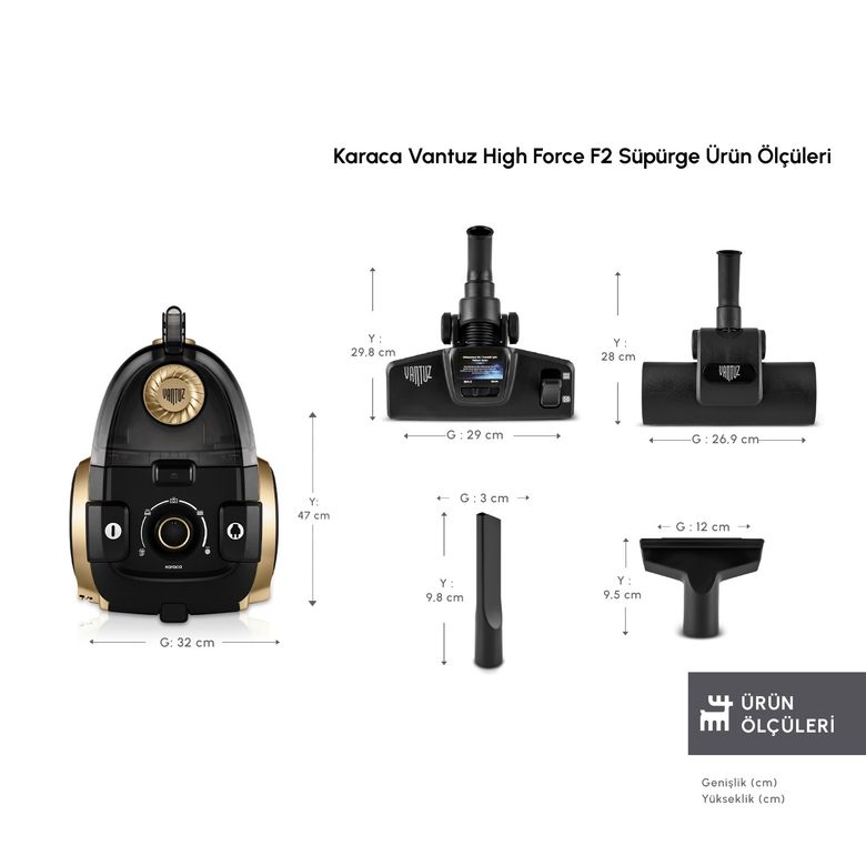 Karaca 9saCgf5hdp Vantuz High Force F2 Matte Mineral Gold Elektrikli Süpürge