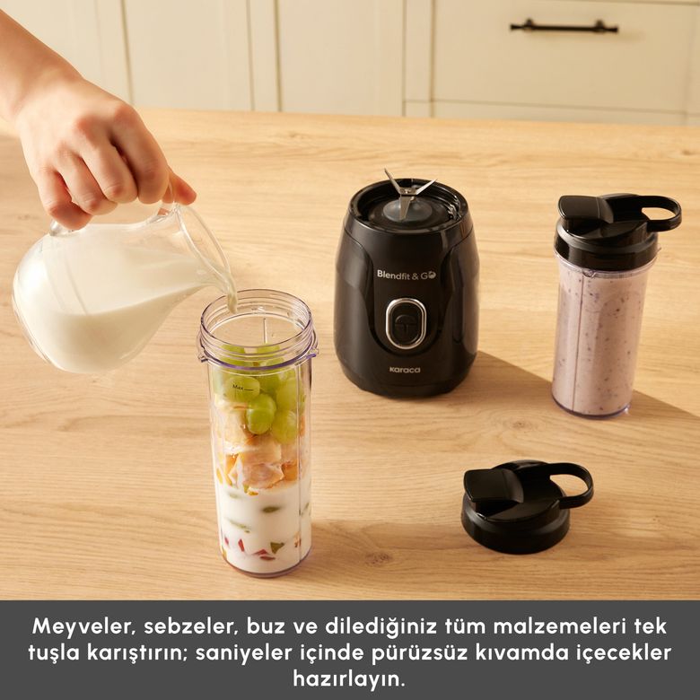 Karaca EM6QxpJH1B Blendfit Go Personal Kişisel Smoothie Blender Çift Hazne Siyah 600Ml & 400Ml