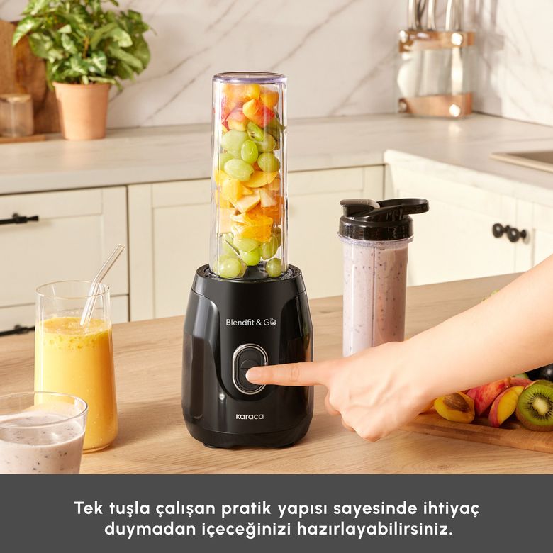 Karaca EM6QxpJH1B Blendfit Go Personal Kişisel Smoothie Blender Çift Hazne Siyah 600Ml & 400Ml