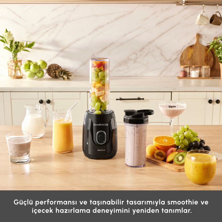 Karaca EM6QxpJH1B Blendfit Go Personal Kişisel Smoothie Blender Çift Hazne Siyah 600Ml & 400Ml