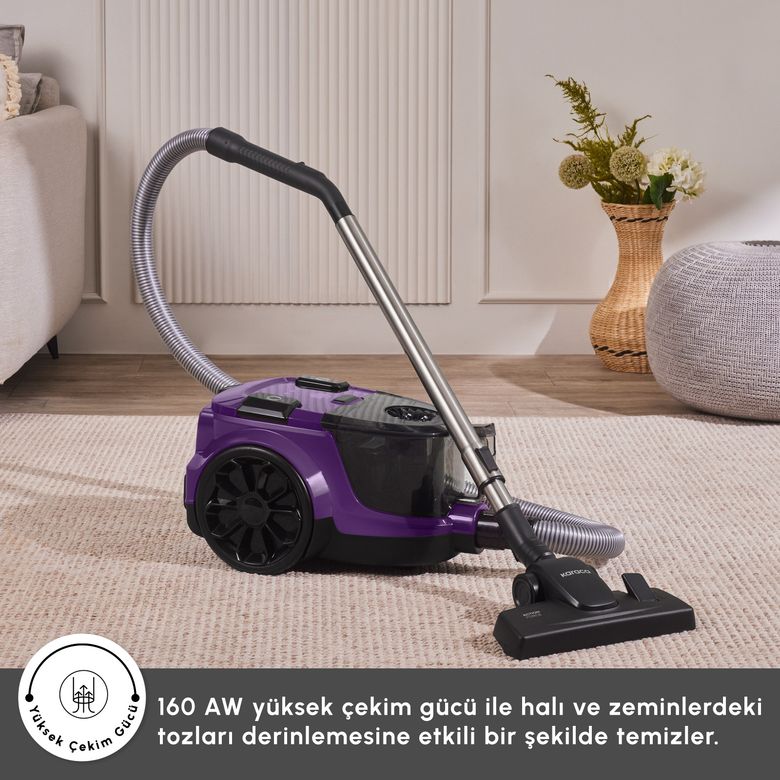 Karaca ghjggcch Vantuz Action Force X10 2 Lt Toz Torbasız Hazneli Elektrikli Süpürge Royal Purple 899 W