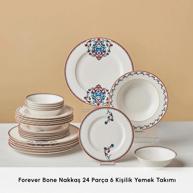 Karaca GOPKHKJGGJ Forever Bone Nakkaş 24 Parça 6 Kişilik Yemek Takımı