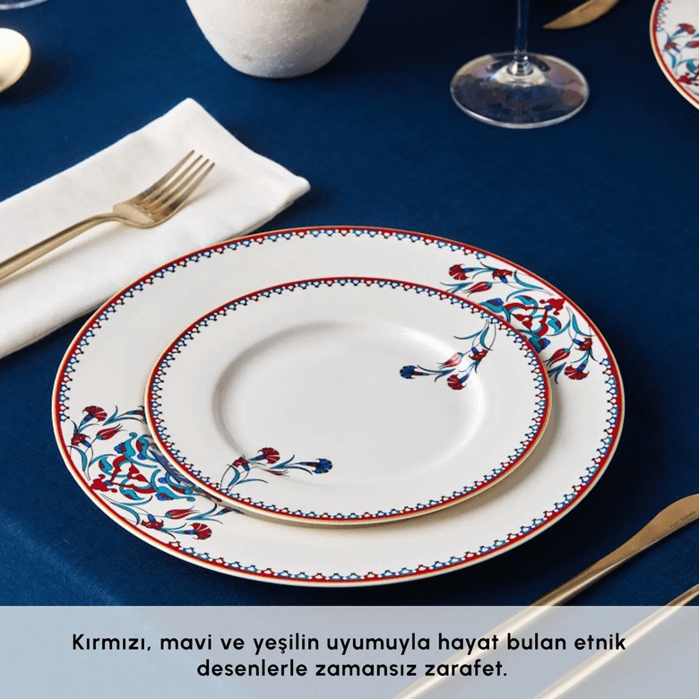 Karaca GOPKHKJGGJ Forever Bone Nakkaş 24 Parça 6 Kişilik Yemek Takımı