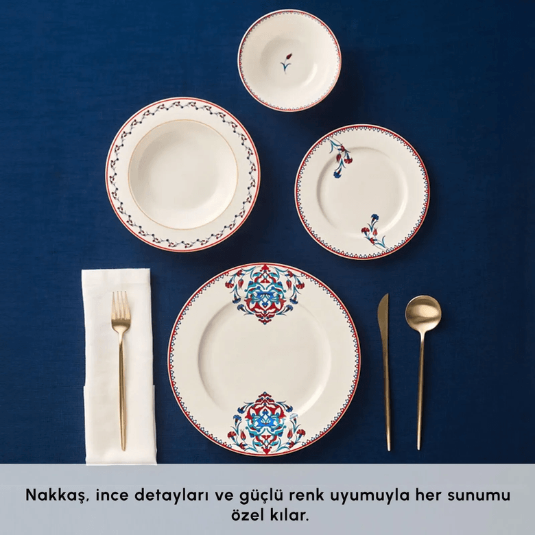 Karaca GOPKHKJGGJ Forever Bone Nakkaş 24 Parça 6 Kişilik Yemek Takımı