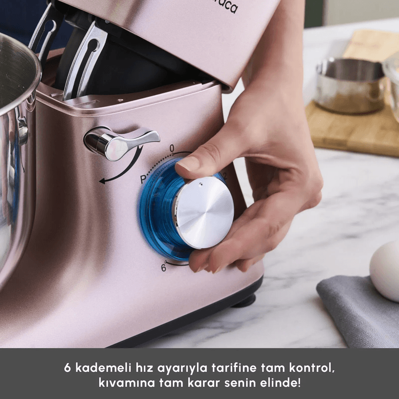 Karaca gyfefhefhı Multichef Kıyma Çekme /sucuk-Sosis/içli Köfte Aparatlı Hamur Yoğurma Makinesi Rosegold 1900W 5,5L