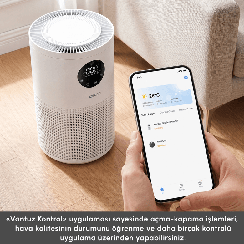 Karaca hykfrıkoy Oksijen Plus S1 Compact Hava Temizleyici Hepa Filtreli (True Hepa / H13) Ve Akıllı Lazer Sensörlü Matte White