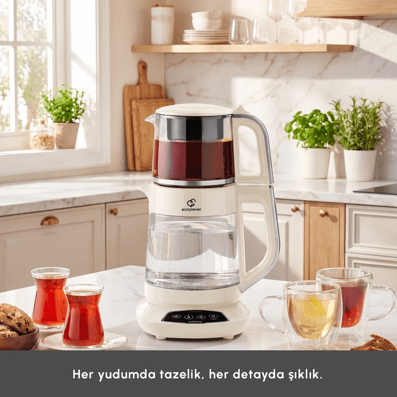 Karaca ııgtrrhtj Çaysever 3 In 1 Konuşan Çelik Süzgeçli Su Isıtıcı Ve Mama Suyu Hazırlama Cam Çay Makinesi Starlight