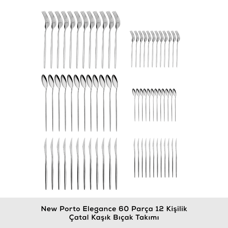 Karaca ryfjhgjhjh New Porto Platin 12 Kişilik 60 Parça Çatal Kaşık Bıçak Takımı