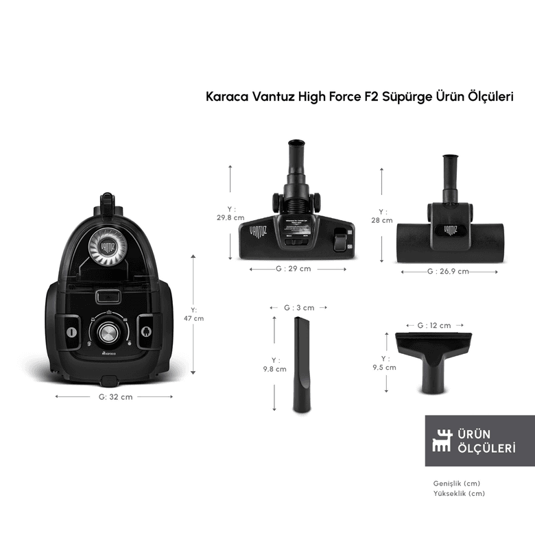 Karaca thpohjtıogn Vantuz High Force F2 Matte Black Silver Elektrikli Süpürge