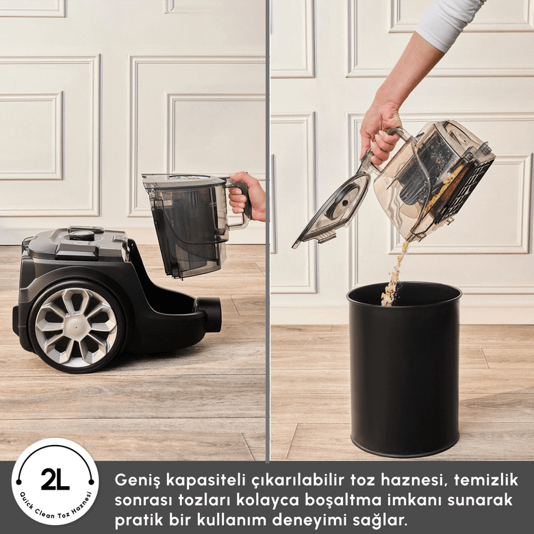 Karaca thpohjtıogn Vantuz High Force F2 Matte Black Silver Elektrikli Süpürge