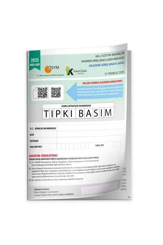 Karakutu Yayınları mebagsTIPKI2025 2025 Meb Ags Tıpkı Basım Çıkmış Soru Ösym Kitapçığı Tam Hali Video/pdf Çözümlü Türkiye Geneli