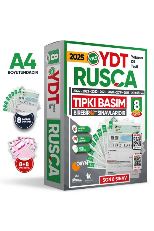 Karakutu Yayınları YDTRuscaTIPKI 2025 Yks Ydt (Yabancı Dil Testi) Rusça Ösym Çıkmış Soru Tıpkı Basım Deneme Paketi 8Li Türkiye Geneli