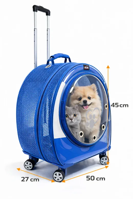 karamelpet KP-FLLVLZ-JMMV X Large Fileli Tekerlekli Kedi Köpek Taşıma Çantası 45 X 50 X 27 Cm Mavi 15 Kg