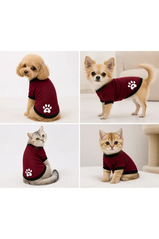 karamelpet KP-PTLSWT-BRDS Pati Desenli Swit Kedi Ve Köpek Kıyafeti Bordo Small 32 Cm-38 Cm