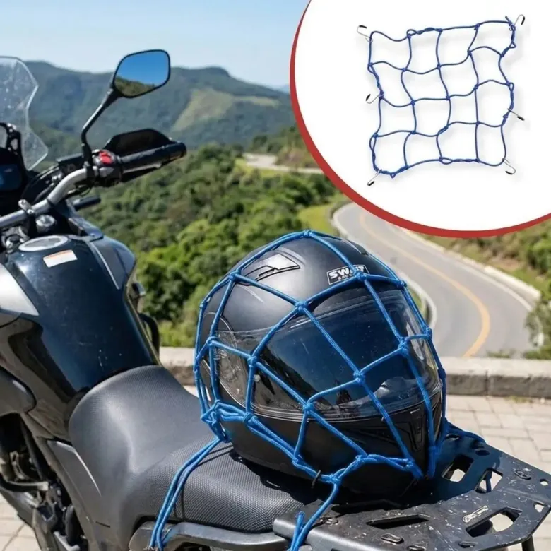 Kask Esnek Motosiklet Kask ve Bagaj Filesi – Kask Sabitleyici Plastik Kancalı Taşıma Ağı 35x35 cm (4745)