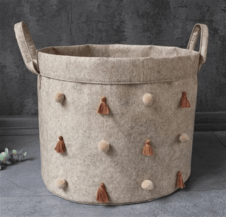 Katlanabilir Çok Amaçlı Ponponlu Yuvarlak Düzenleyici Saklama Kutusu Organizer Keçe (mini Boy) - 03785 ( Lisinya )