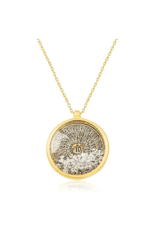 katre46 T3956 Gümüş Gold Esmaül Hüsna Kolye