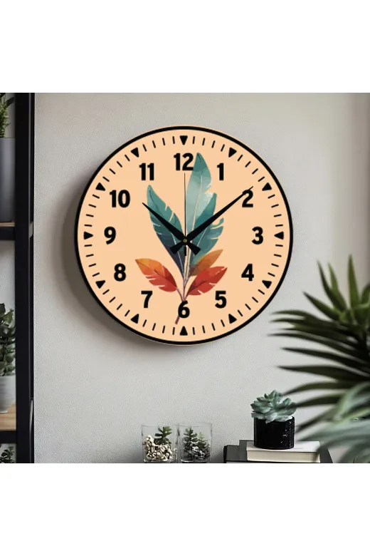 Kelebek Desenli Dekoratif Türkçe Rakamlı Uv Baskılı Duvar Saati (Sessiz) Akar Mekanizma Metal Akrep