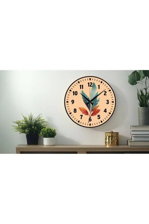 Kelebek Desenli Dekoratif Türkçe Rakamlı Uv Baskılı Duvar Saati (Sessiz) Akar Mekanizma Metal Akrep