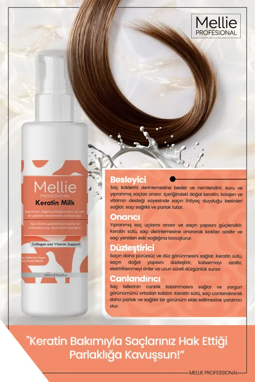 Keratin Saç Bakım Sütü, Biotin Ve Collagen İçeren Besleyici Ve Onarıcı, Durulama Gerektirmez 250Ml
