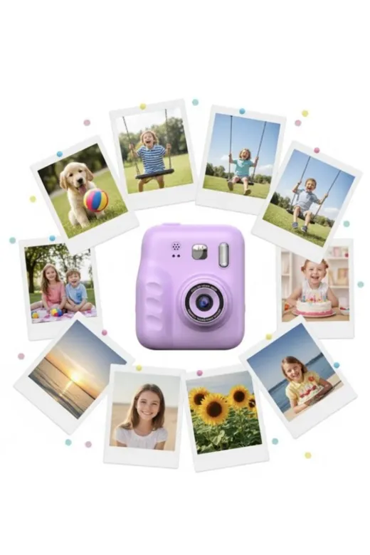 KGY AKSESUAR HS8633-8480 Mini Çocuk Kamerası Fotoğraf Video Çekim 4 Rulo Kağıt Ve 5 Kalem Hediyeli