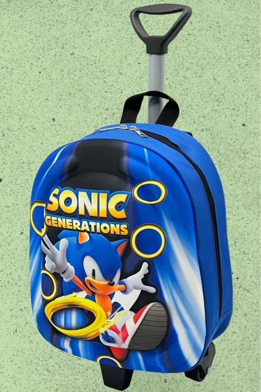 Kirpi Sonic Anaokulu Kreş Çekçekli Tekerli 3D Eva Baskılı Okul Çantası Sırt Çantası