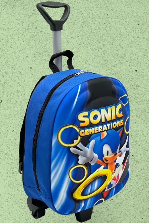 Kirpi Sonic Anaokulu Kreş Çekçekli Tekerli 3D Eva Baskılı Okul Çantası Sırt Çantası